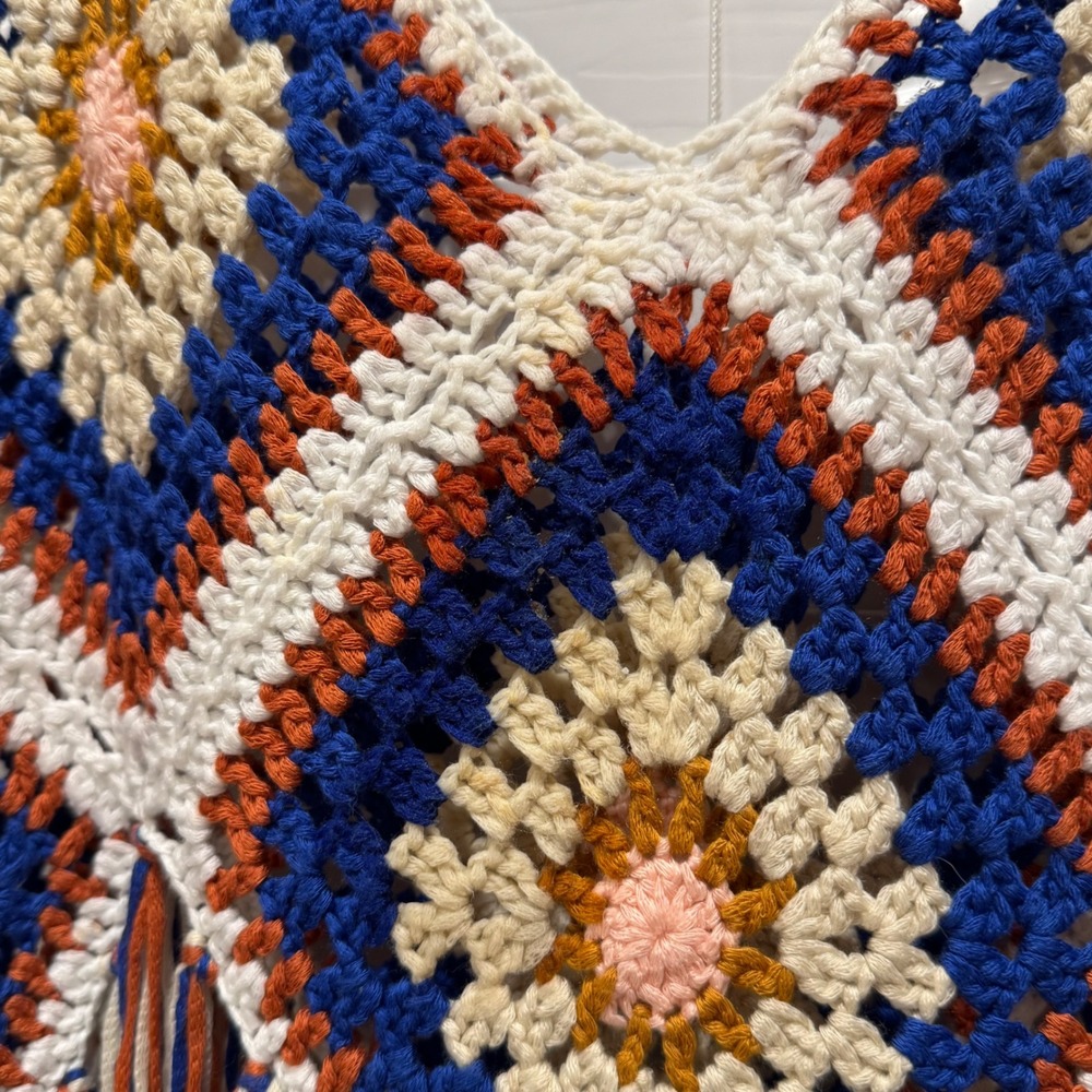 Crochet Fringe Tank Top Bohemian Festival Blue Orange Size M FL Gators Auburn - Picture 3 of 8